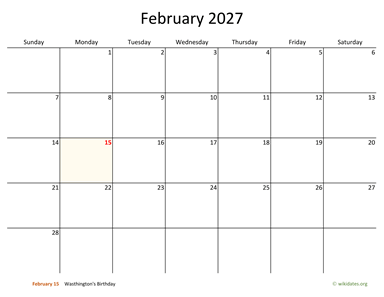 February 2027 Calendar with Bigger boxes