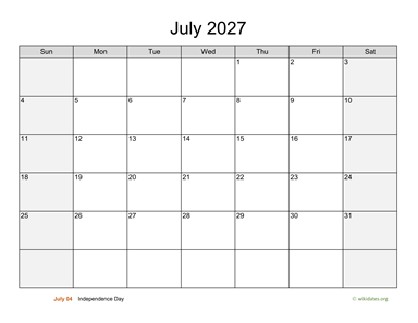 July 2027 Calendar with Weekend Shaded
