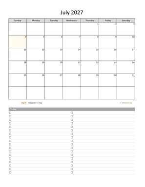 July 2027 Calendar with To-Do List
