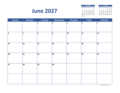 June 2027 Calendar Classic
