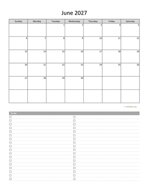 June 2027 Calendar with To-Do List