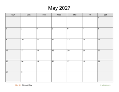 May 2027 Calendar with Weekend Shaded
