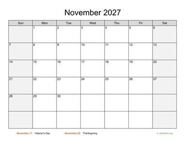 November 2027 Calendar with Weekend Shaded