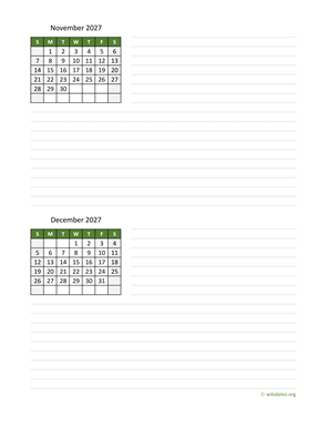 November and December 2027 Calendar with Notes