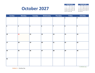 October 2027 Calendar Classic