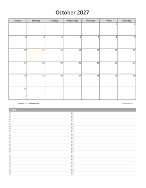 October 2027 Calendar with To-Do List