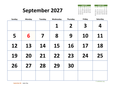 September 2027 Calendar with Extra-large Dates