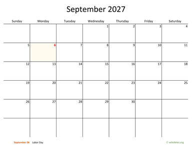 September 2027 Calendar with Bigger boxes