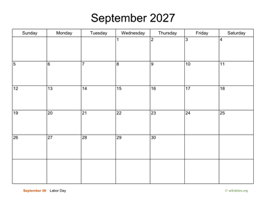 Basic Calendar for September 2027