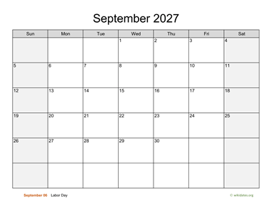 September 2027 Calendar with Weekend Shaded