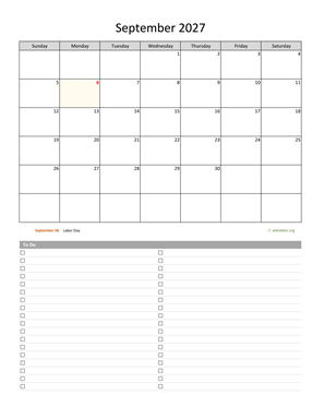 September 2027 Calendar with To-Do List