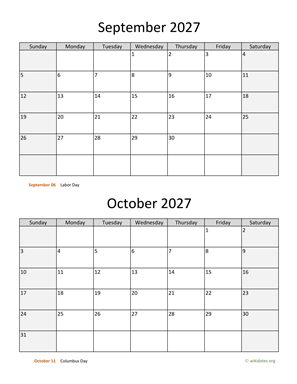 September and October 2027 Calendar Vertical
