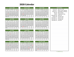 Printable 2028 Calendar with Federal Holidays