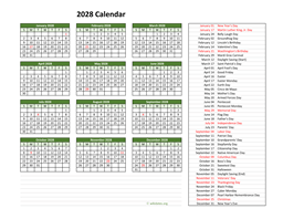 2028 Calendar with US Holidays
