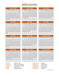 Calendar 2028 Vertical