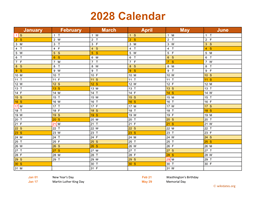 2028 Calendar on 2 Pages, Landscape Orientation