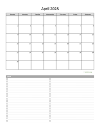 April 2028 Calendar with To-Do List