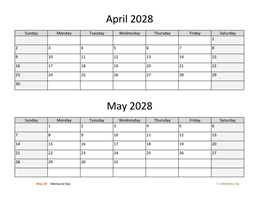 April and May 2028 Calendar