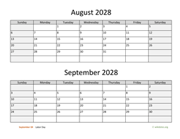 August and September 2028 Calendar