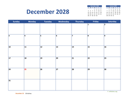 December 2028 Calendar Classic