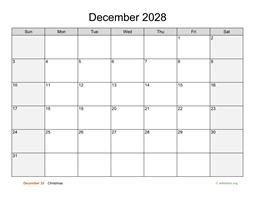 December 2028 Calendar with Weekend Shaded
