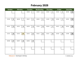 February 2028 Calendar  WikiDates.org