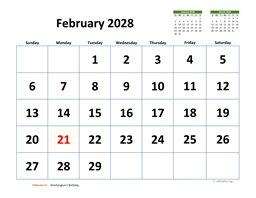 February 2028 Calendar with Extra-large Dates