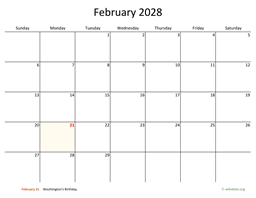 February 2028 Calendar with Bigger boxes
