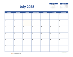 July 2028 Calendar Classic
