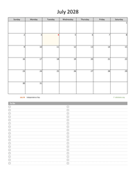 July 2028 Calendar with To-Do List