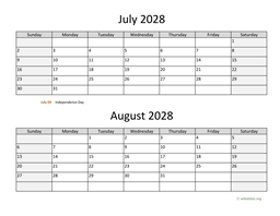 July and August 2028 Calendar