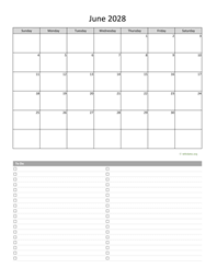 June 2028 Calendar with To-Do List