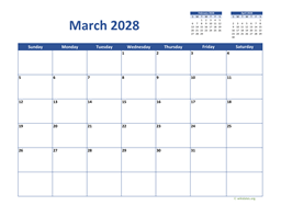 March 2028 Calendar Classic