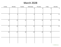 March 2028 Calendar with Bigger boxes