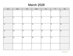 March 2028 Calendar with Weekend Shaded