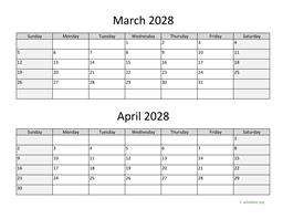 March and April 2028 Calendar
