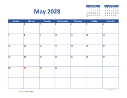 May 2028 Calendar Classic