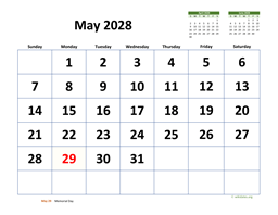 May 2028 Calendar with Extra-large Dates