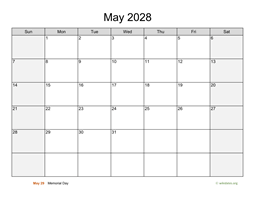 May 2028 Calendar with Weekend Shaded