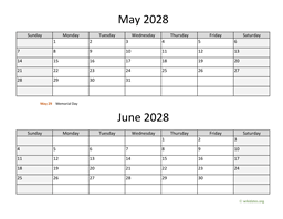 May and June 2028 Calendar
