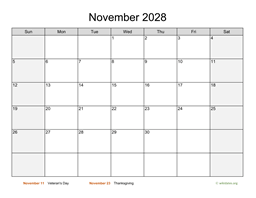 November 2028 Calendar with Weekend Shaded