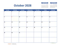 October 2028 Calendar Classic