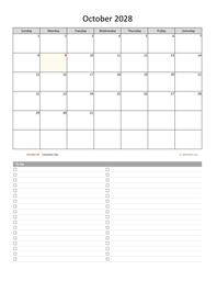October 2028 Calendar with To-Do List