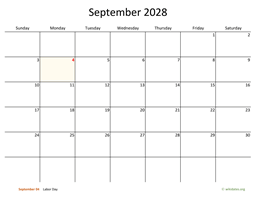 September 2028 Calendar with Bigger boxes