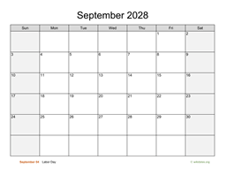 September 2028 Calendar with Weekend Shaded