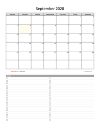 September 2028 Calendar with To-Do List