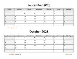 september and october 2028 calendar