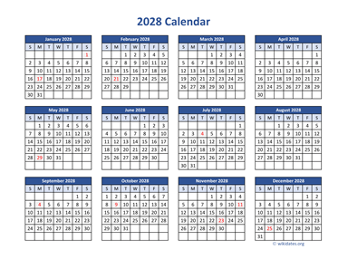 2028 Calendar in PDF