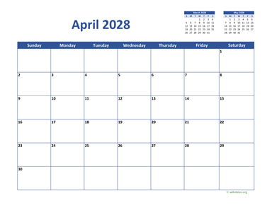 April 2028 Calendar Classic