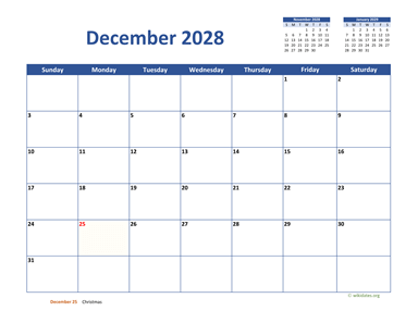 December 2028 Calendar Classic